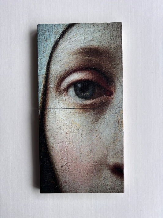 Detail van olieverfschilderij Vrouw met Doek