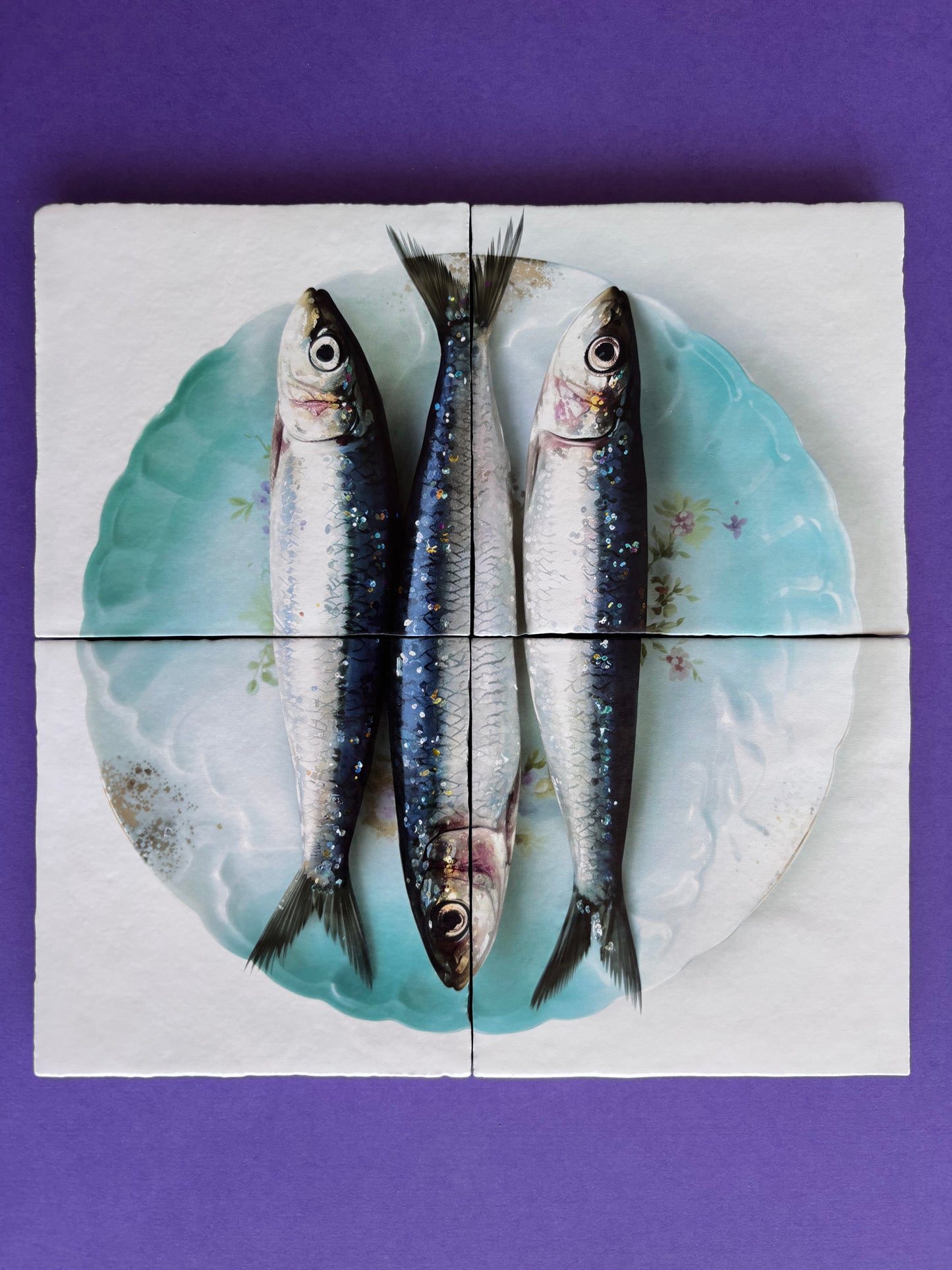 Tegel Vierluik Sardines op een bord