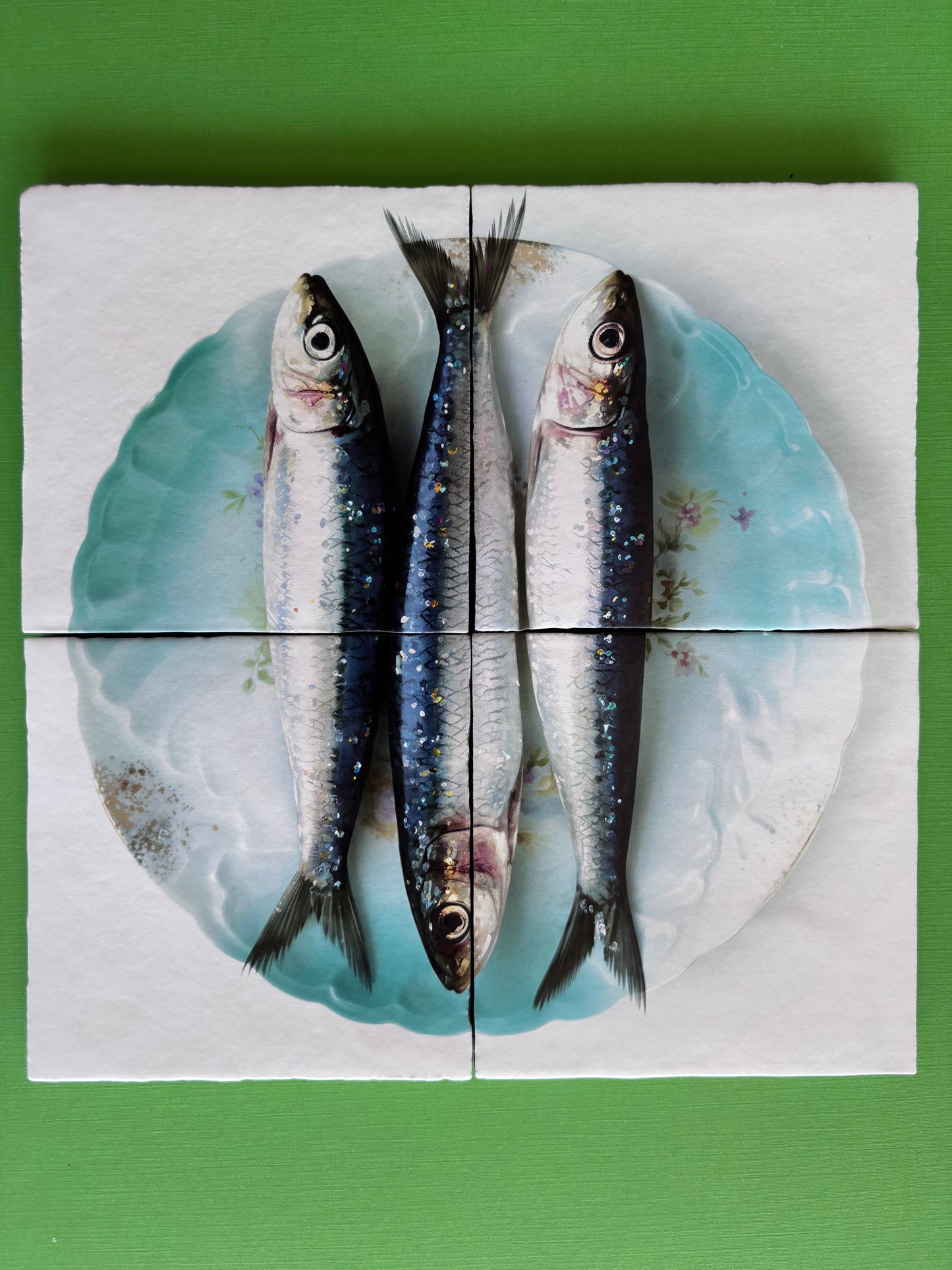Tegel Vierluik Sardines op een bord