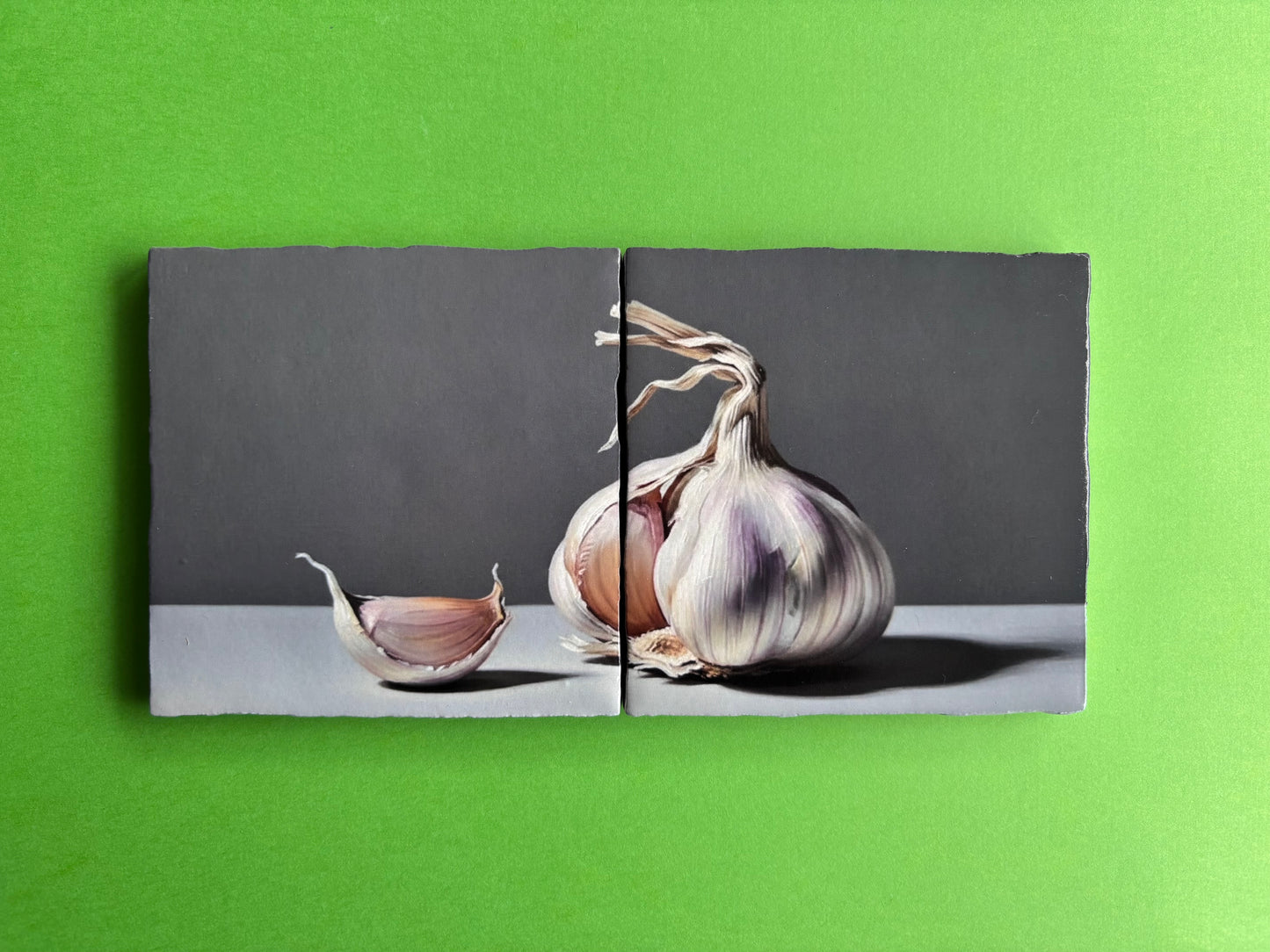 Knoflook Tegel Tweeluik | Culinaire Wanddecoratie voor Keuken en Eetkamer