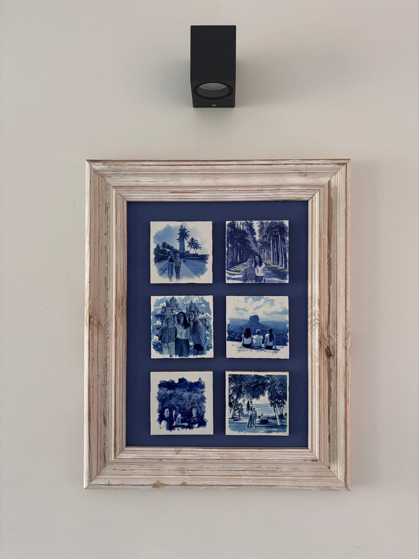 vakantiefoto op tegel, blauwtinten, cadeau, kado, maatwerk