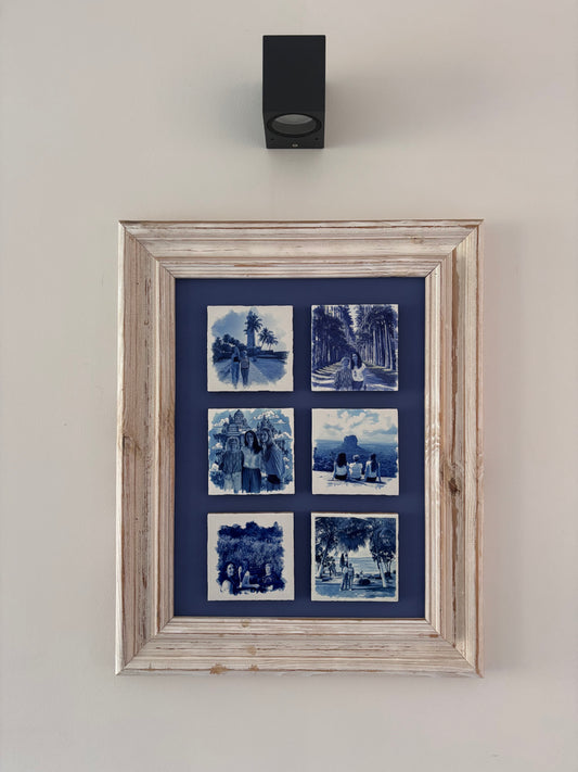 vakantiefoto op tegel, blauwtinten, cadeau, kado, maatwerk